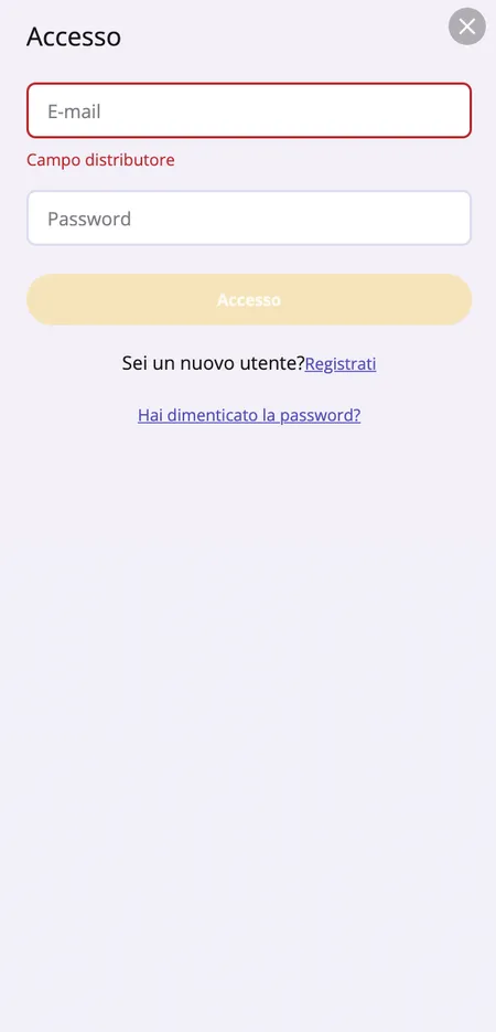 Form di login Stellare Casino con campi email e password